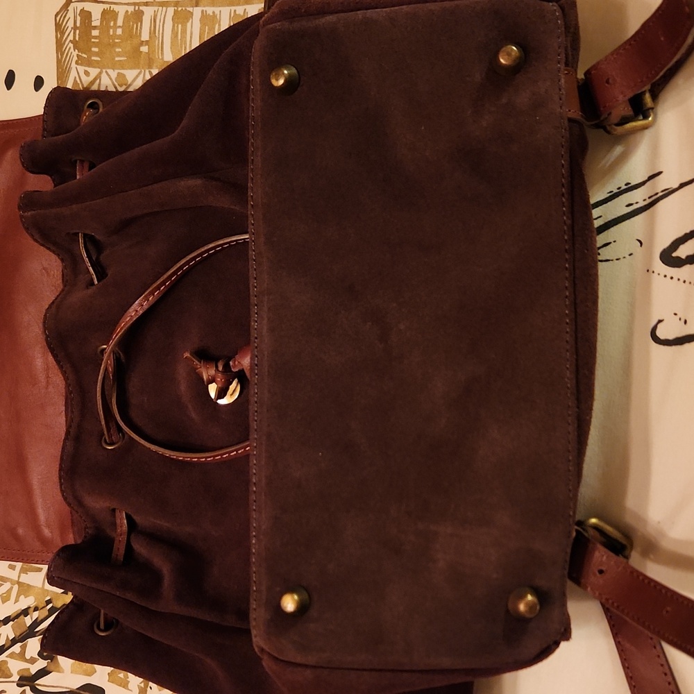 SUNDANCE Simplicity Brown Leather Studded Flap Backpack - Picture 7 of 13